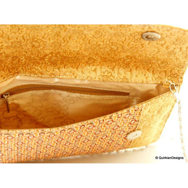 Wedding Clutch, Gold Purse, Couple Print, Fabric Clutch Purse